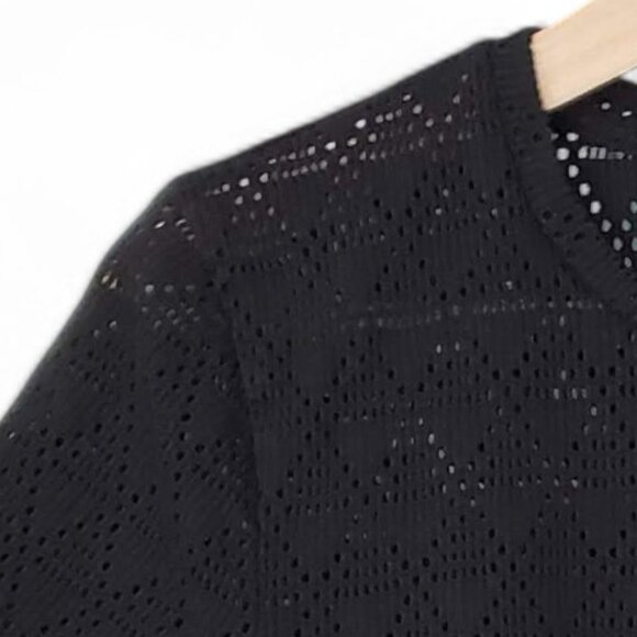 Madewell Texture & Thread Top Women's Black Modern Tie-Front Geo-Eyelet Knit M - Picture 4 of 7